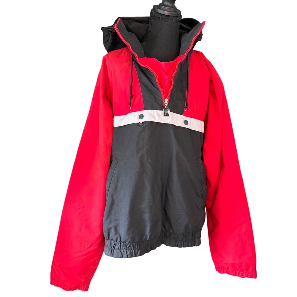 Vintage 90s Profile Colorblock Pullover Windbreaker Hooded‎ Red Black Large
